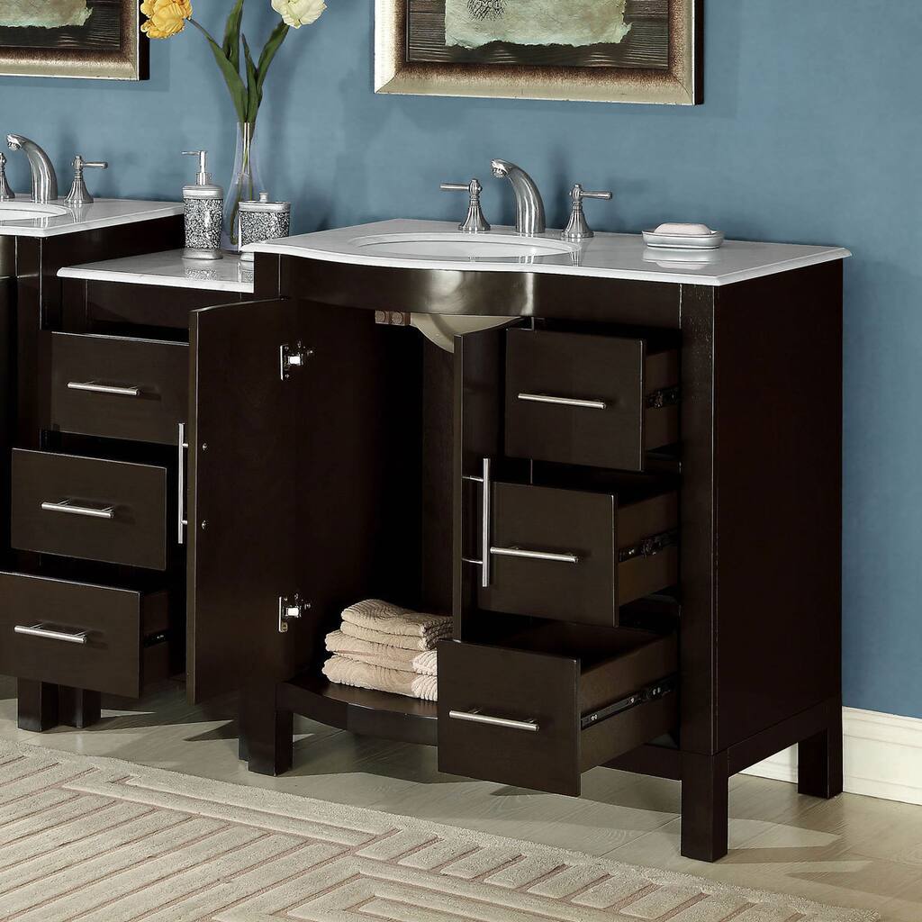 Silkroad Exclusive 54-inch Single Sink Carrara White Marble Stone Top Bathroom Modular Vanity