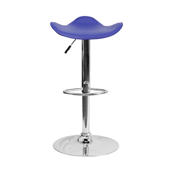 Shop Offex Contemporary Blue Vinyl Adjustable Bar Stool with Chrome