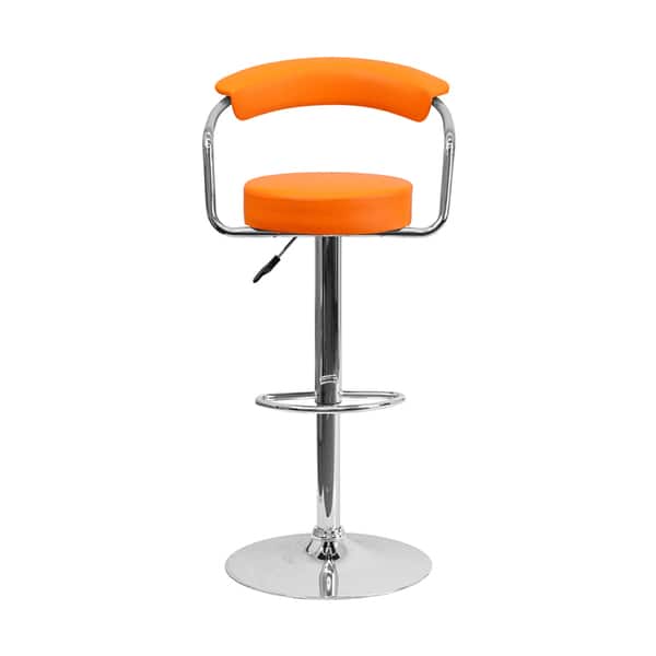 slide 1 of 3, Offex Orange Vinyl Bar Stool with Chrome Arms