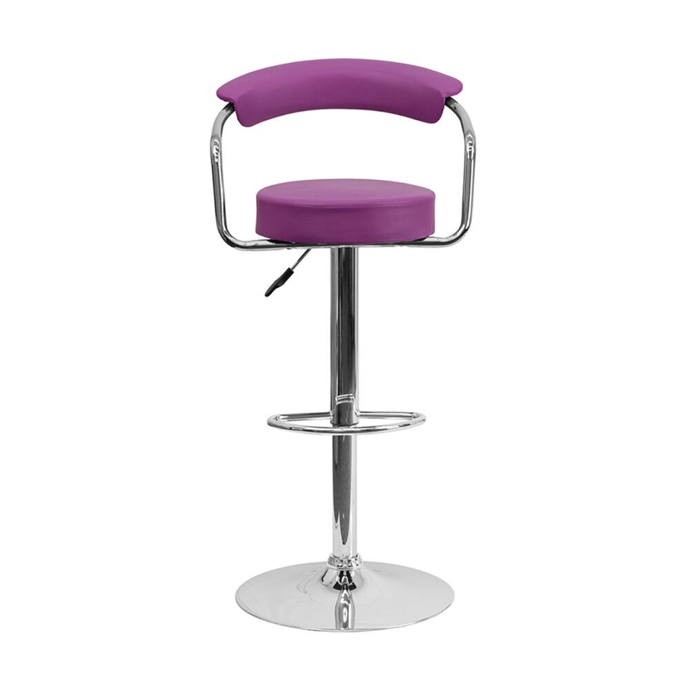 Offex Purple Vinyl Bar Stool with Chrome Arms