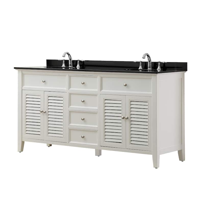 Direct Vanity Sink 70 inch Shutter Double Vanity Sink Cabinet - black granite without mirror