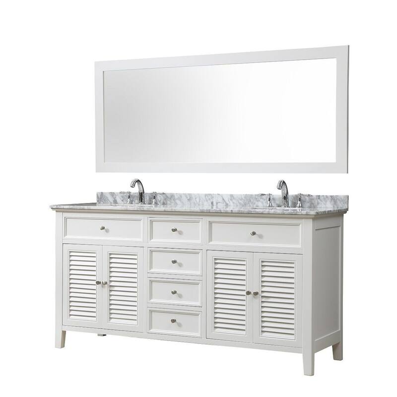Direct Vanity Sink 70 inch Shutter Double Vanity Sink Cabinet - carrara white marble with 1 large mirror