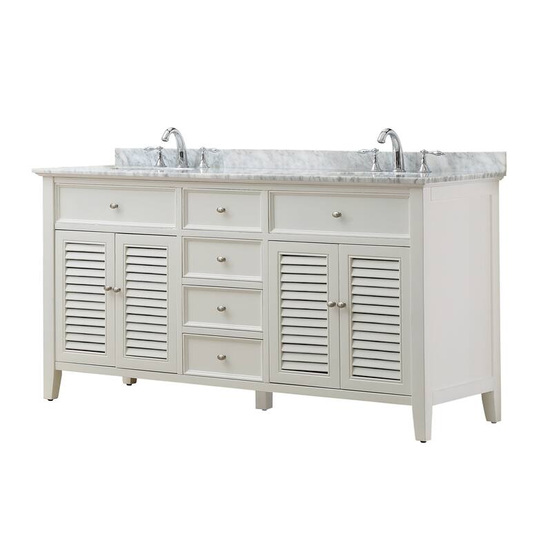 Direct Vanity Sink 70 inch Shutter Double Vanity Sink Cabinet - carrara white marble without mirror