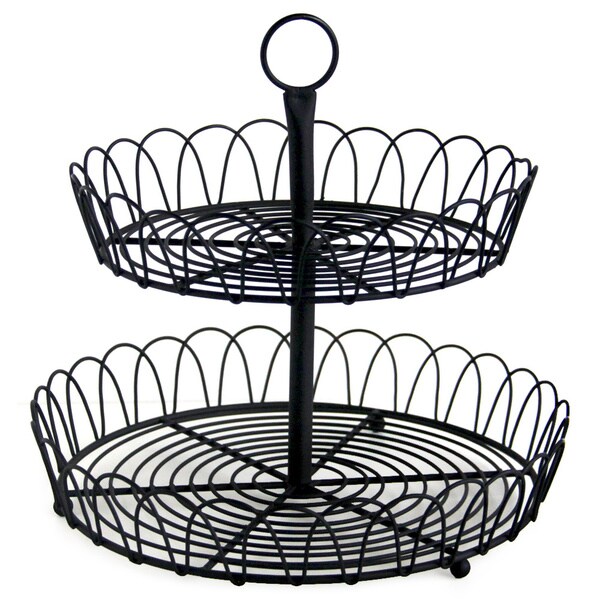 2-tier Black Metal Wire Standing Fruit Storage Basket - Overstock ...