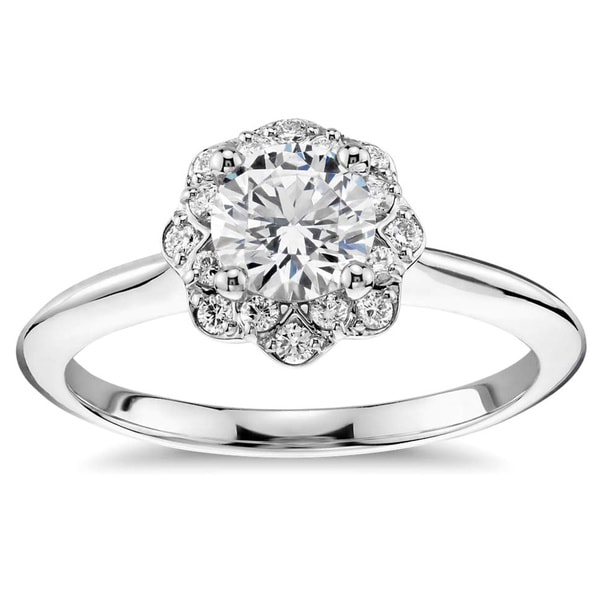 14k White Gold 3/5ct TDW Floral Halo Round Diamond Engagement Ring