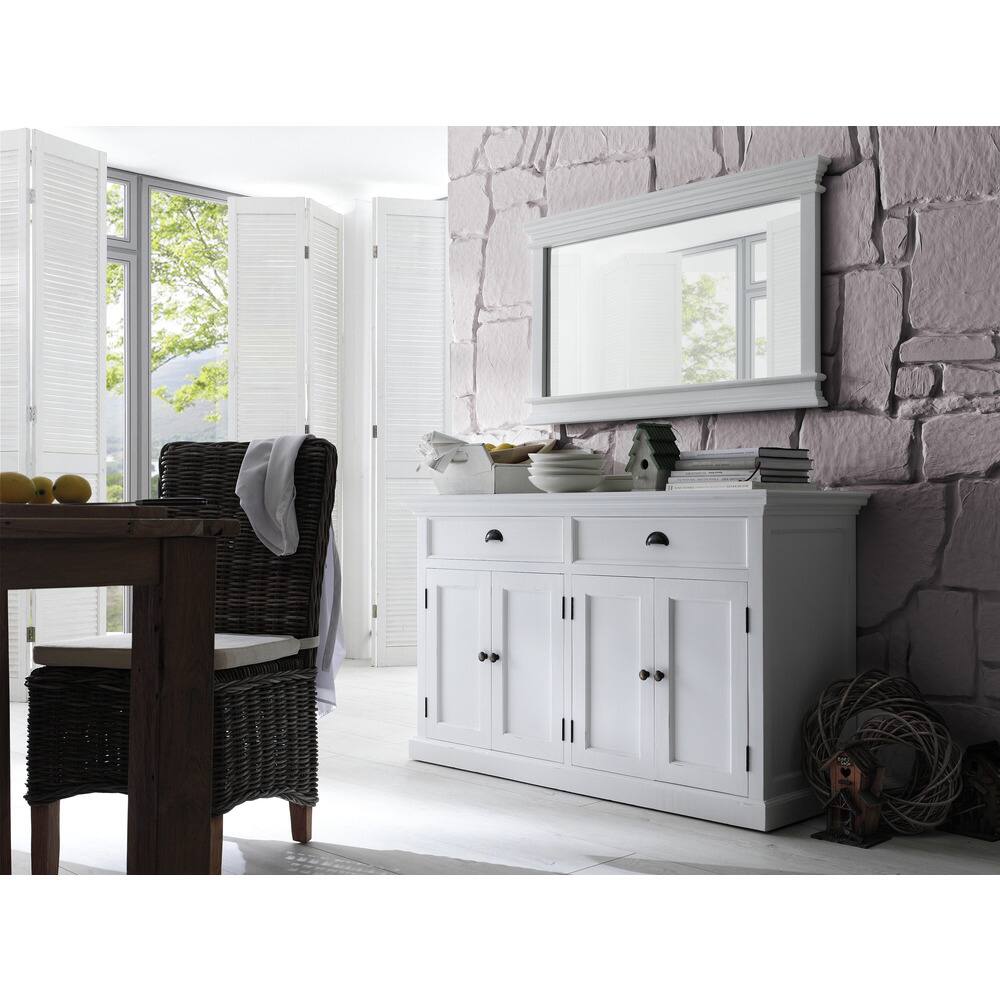 NovaSolo Halifax Coastal White Classic Buffet with 4 Doors and 2 Drawers | Solid Mahogany Frame | 57.09 x 19.69 x 33.46