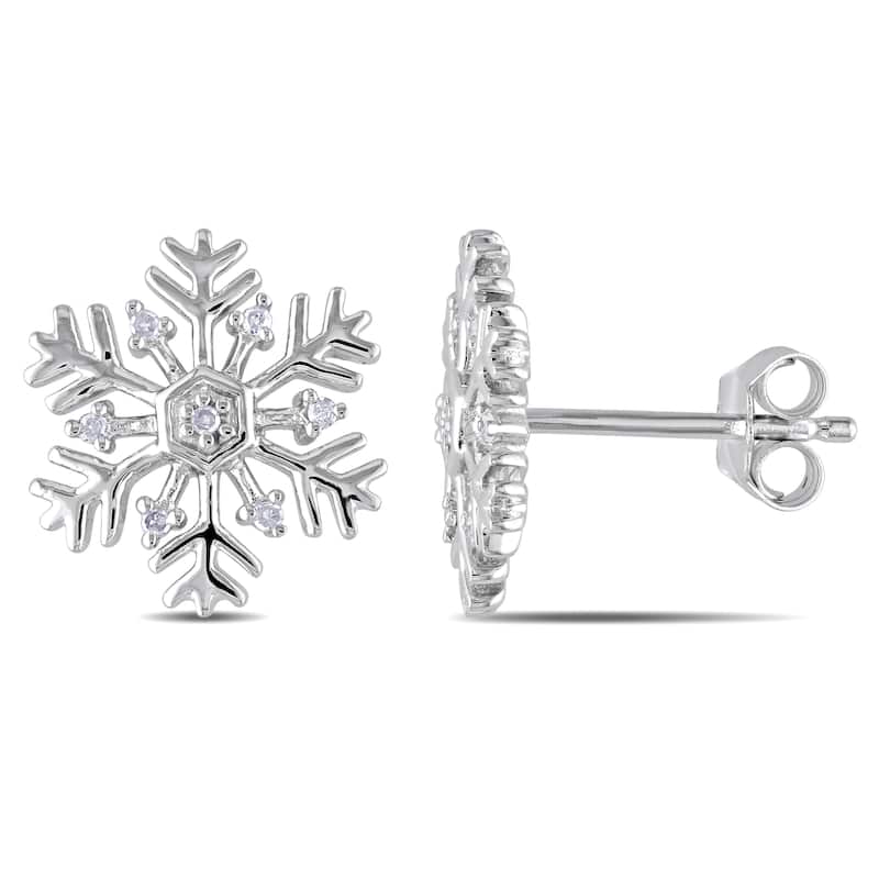 Miadora Sterling Silver Snowflake Diamond Stud Earrings