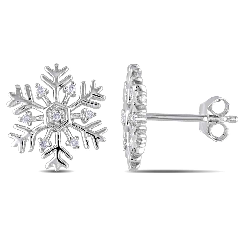 Miadora Sterling Silver Snowflake Diamond Stud Earrings
