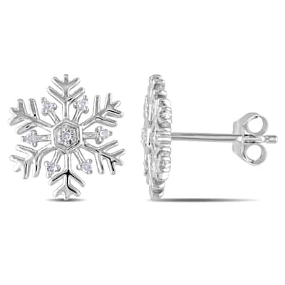 Miadora Sterling Silver Snowflake Diamond Stud Earrings