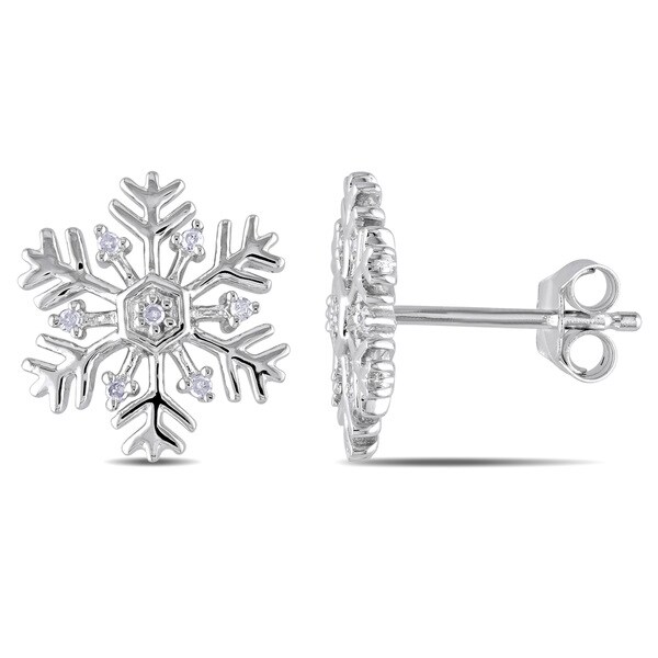 Miadora Sterling Silver Snowflake Diamond Stud Earrings On Miadora Sterling Silver Snowflake Diamond Stud Earrings