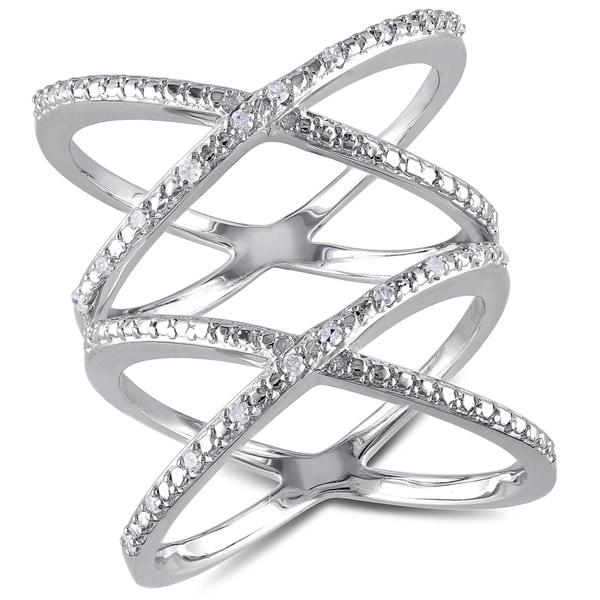 Haylee Jewels Sterling Silver 1/10ct TDW Criss cross Diamond Ring (G H