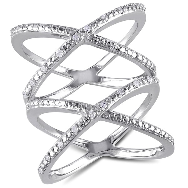 Miadora Sterling Silver 1/10ct TDW Criss-cross Diamond Ring