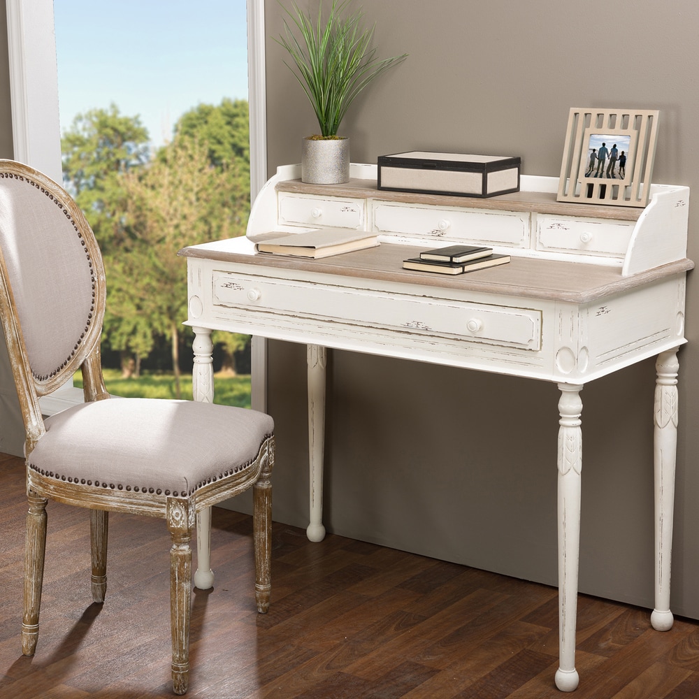 white and light wood desk