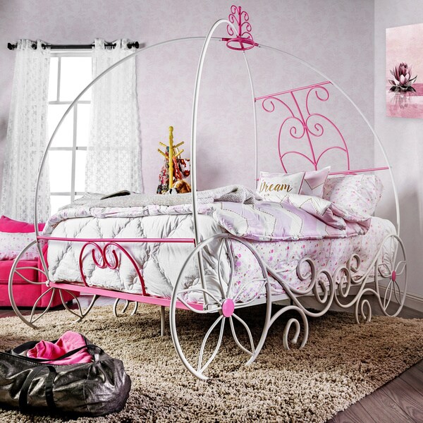 Shop Princess Fantasy Transitional Carriage-inspired White Metal Bed by FOA - Free Shipping 