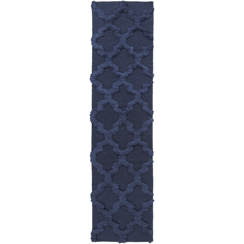Hand-Woven Marilyn Lattice Pattern Wool Area Rug - 2'6" x 8' - Navy