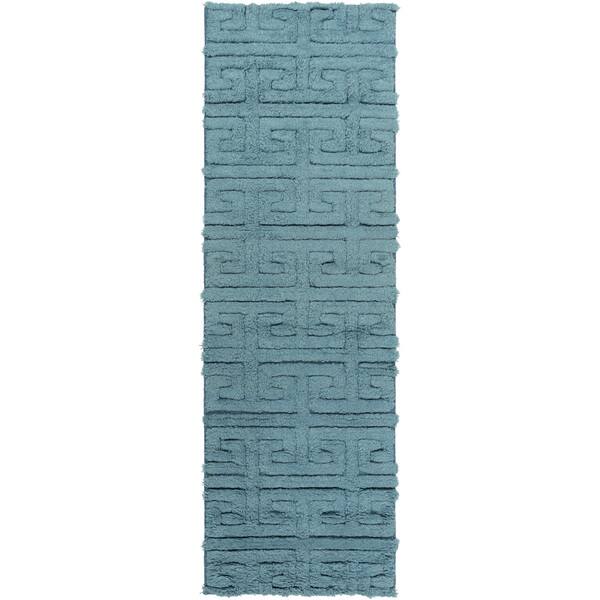 slide 2 of 13, Hand-Woven Matthew Solid Pattern Wool Area Rug Blue - 2'6" x 8' Runner