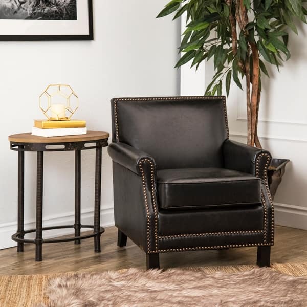 Shop Abbyson Chloe Antique Black Leather Club Chair On Sale