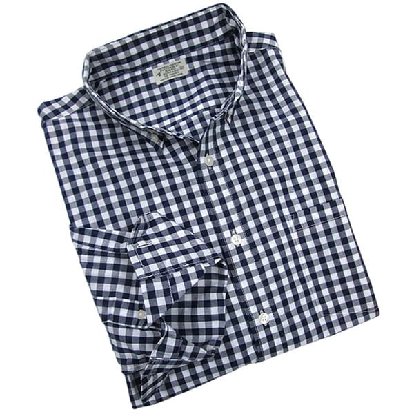 Reed Edward Mens Navy Gingham Plaid Button down Shirt  