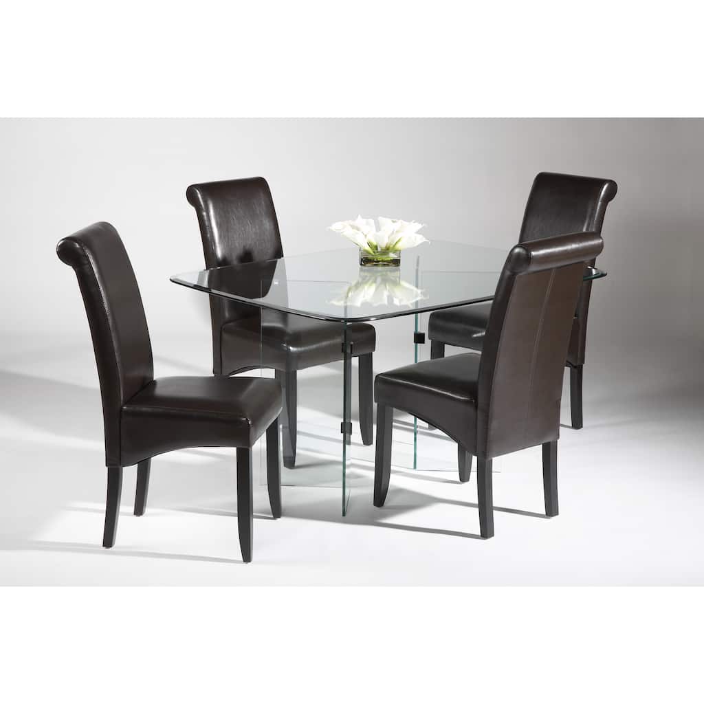 Somette Split V Base Glass Dining Table with Chrome Connectors - Silver