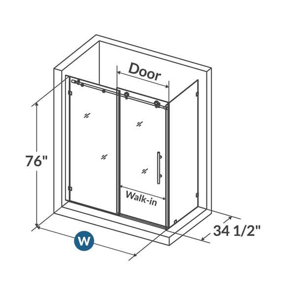 Semi-Frameless Sliding Shower Door - 44-48"W X 76"H, Brushed Nickel, 10mm Tempered Glass