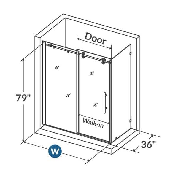 Frameless Shower Enclosure 44-48 or 56-60W x 79H x 36D Chrome/Brushed ...