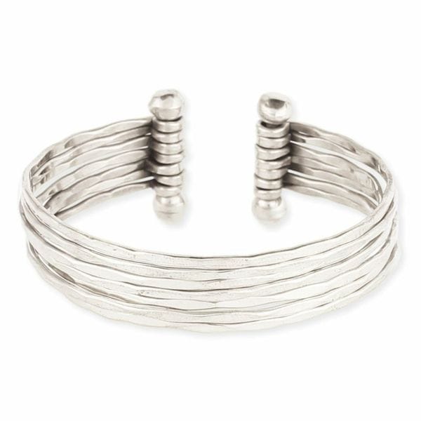 Shop Handmade Hammered Silvertone Metal 7 Row Cuff Bracelet (India ...