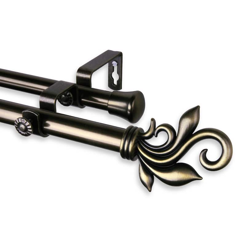 InStyleDesign Rhea Adjustable Double Curtain Rod - 28 to 48 inches - Antique Brass