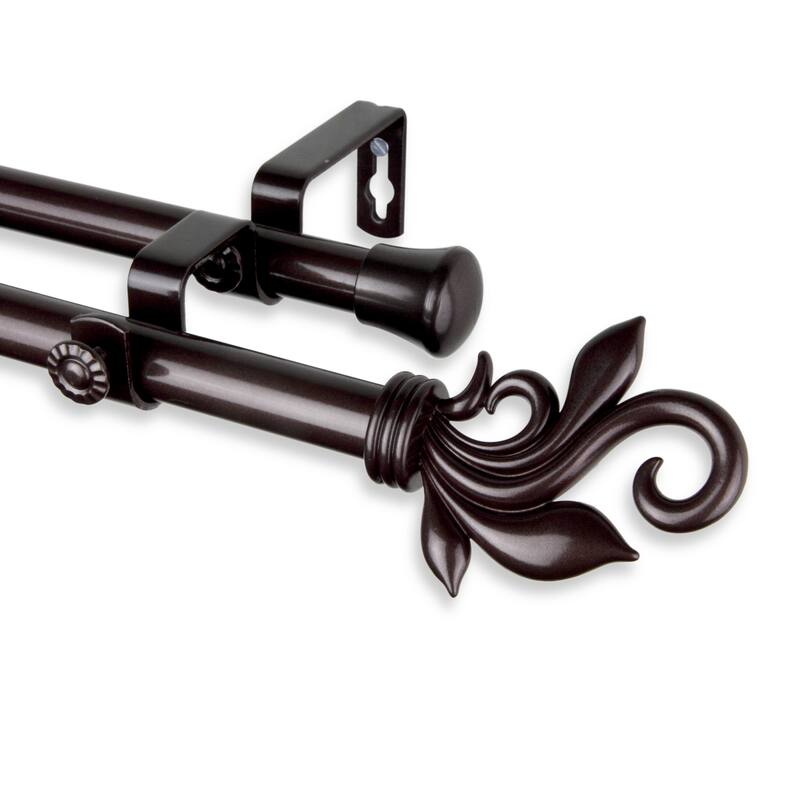 InStyleDesign Rhea Adjustable Double Curtain Rod - 28 to 48 inches - Cocoa