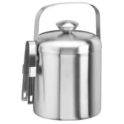 1.5-quart Brushed Stainless Steel Ice Bucket with Tongs