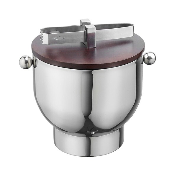 Forme Polished Stainless Steel 3-quart Ice Bucket with Wood Lid and Tongs