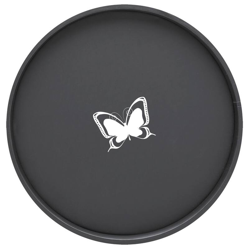 Kasualware Designs 14-inch Round Serving Tray - Butterfly Black