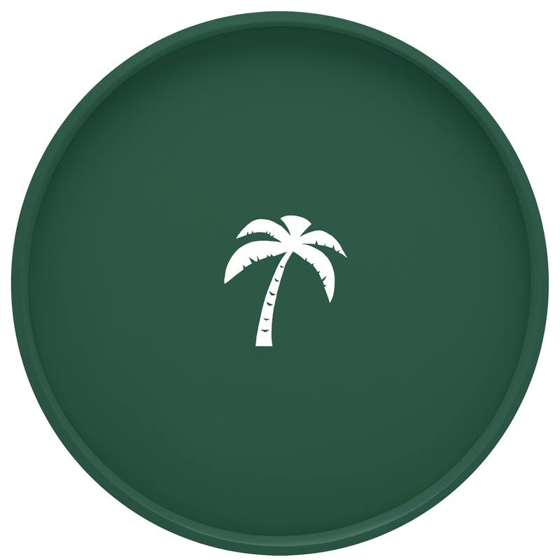 Kasualware Designs 14-inch Round Serving Tray - Palm Tree Green
