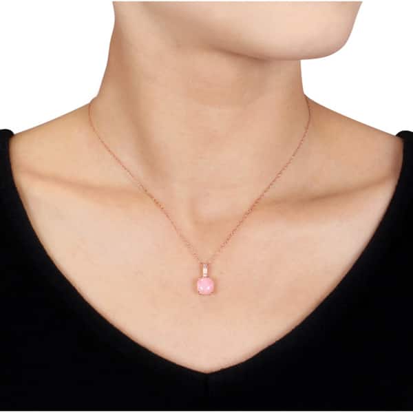 Miadora 10k Rose Gold Pink Opal and Diamond Accent Necklace