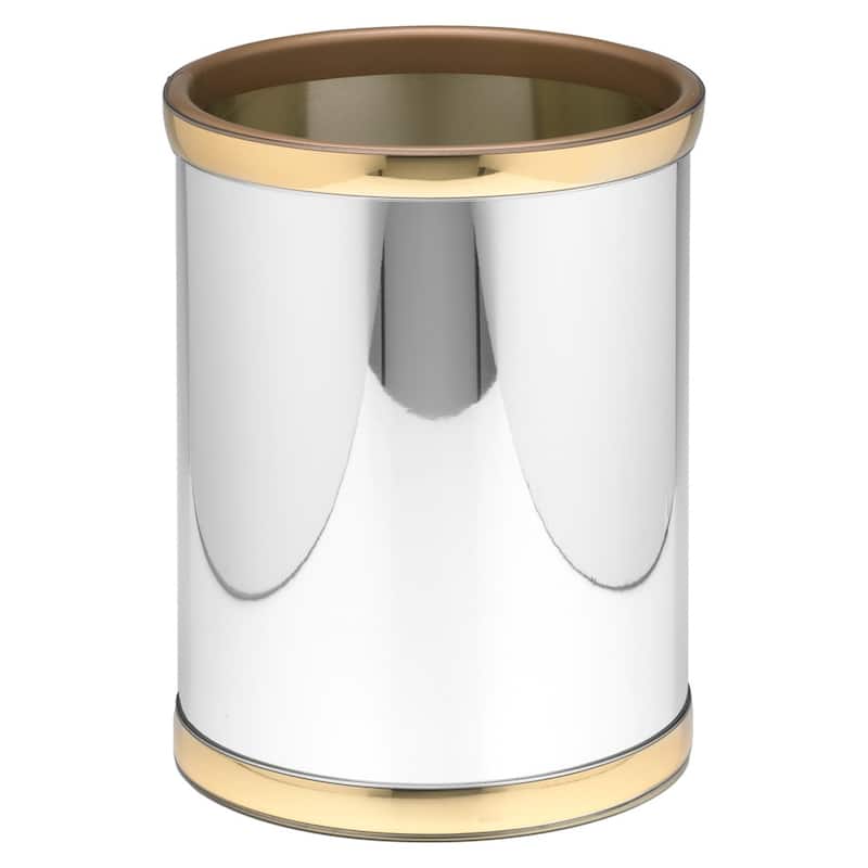 Mylar Metalic 10.25-inch Round Waste Basket - Polished Chrome/Brass
