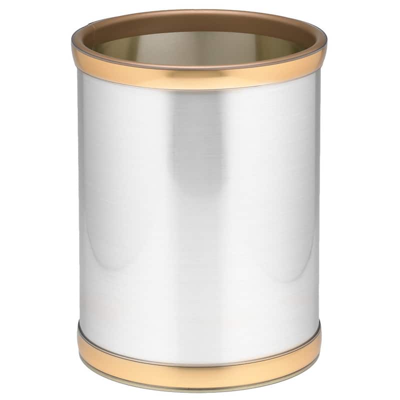 Mylar Metalic 10.25-inch Round Waste Basket - Brush Chrome/Brass