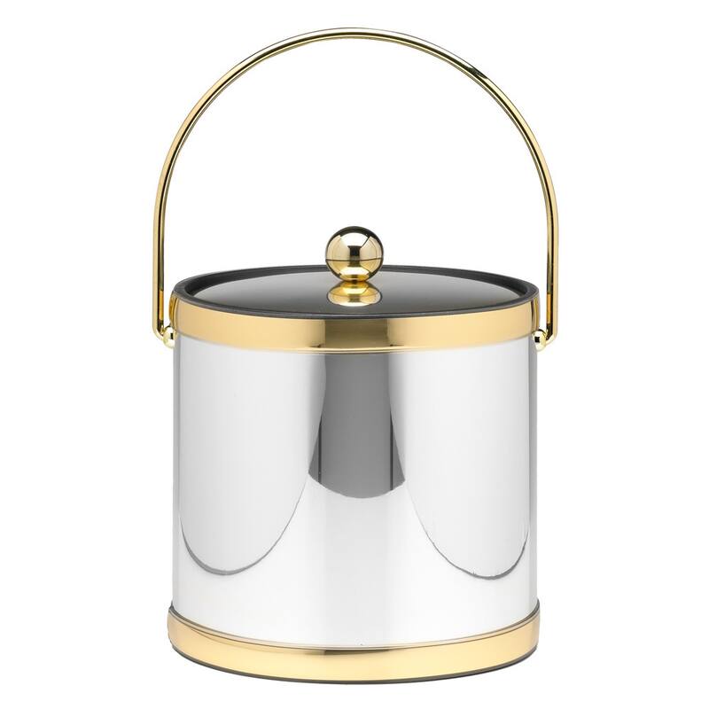 Mylar Metallic 3-quart Ice Bucket with Metal Lid - Polished Chrome/Brass