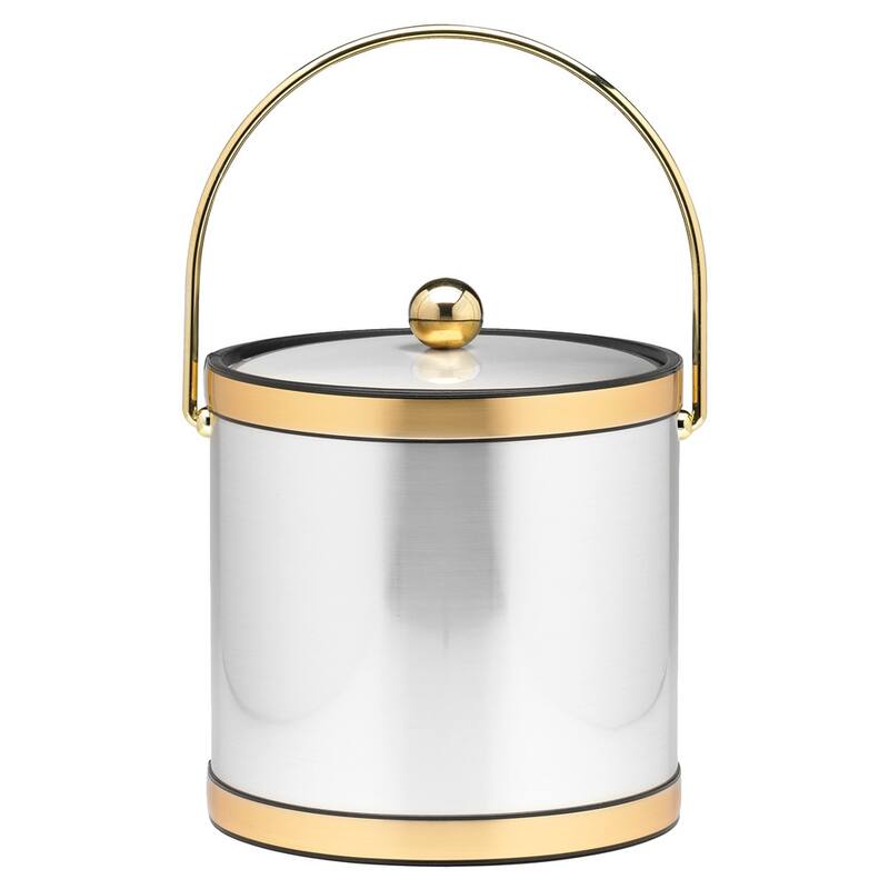 Mylar Metallic 3-quart Ice Bucket with Metal Lid - Brush Chrome/Brass
