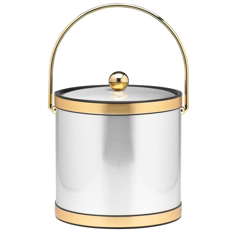 Mylar Metallic 3-quart Ice Bucket with Lucite Lid - Brush Chrome/Brass
