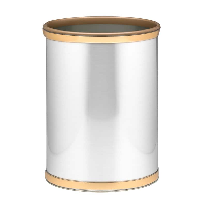 Mylar Metallic 14-inch Oval Waste Basket - Brush Chrome/Brass