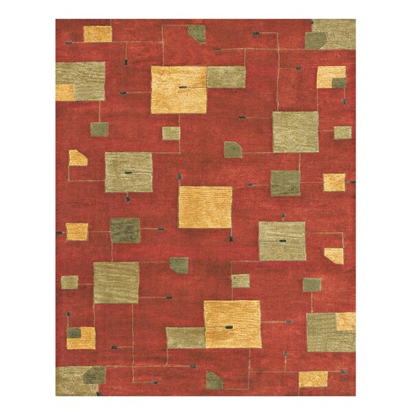 Grand Bazaar Tufted 100-percent Wool Pile Tangent Rug in Red - 5' x 8'