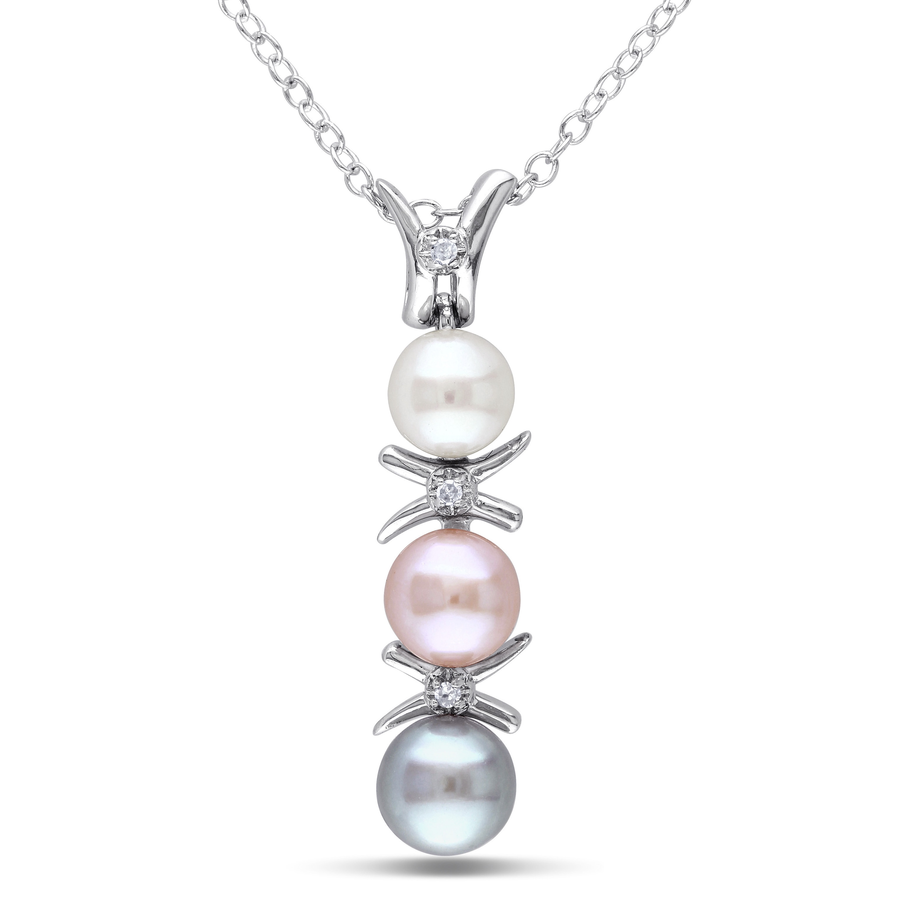 Miadora Sterling Silver Cultured Freshwater Pearl and Diamond Accent Drop Necklace (4.5-6 mm)