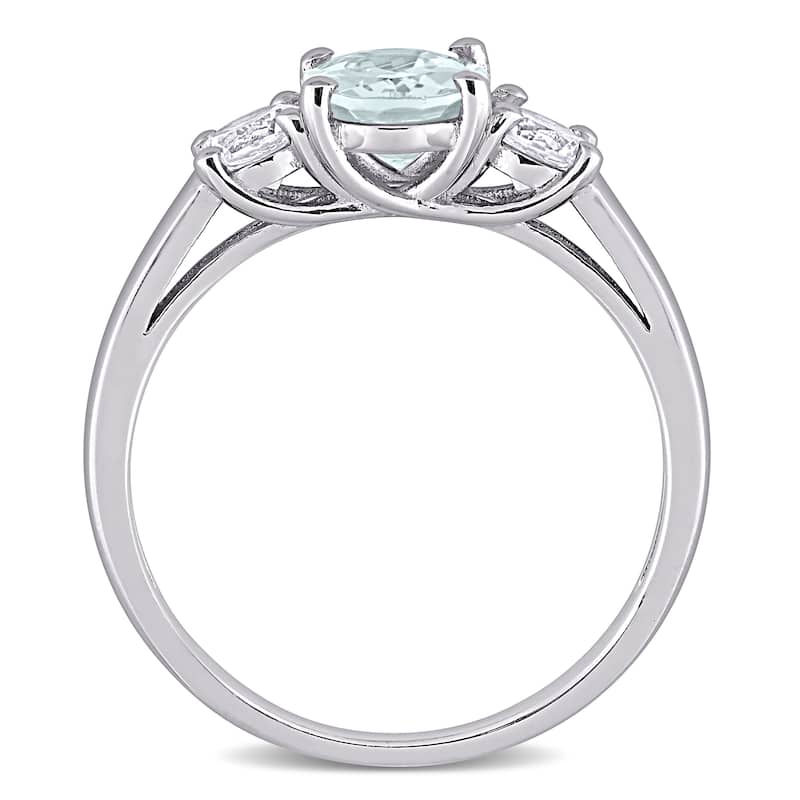 Miadora Sterling Silver Aquamarine and Created White Sapphire 3-stone Ring