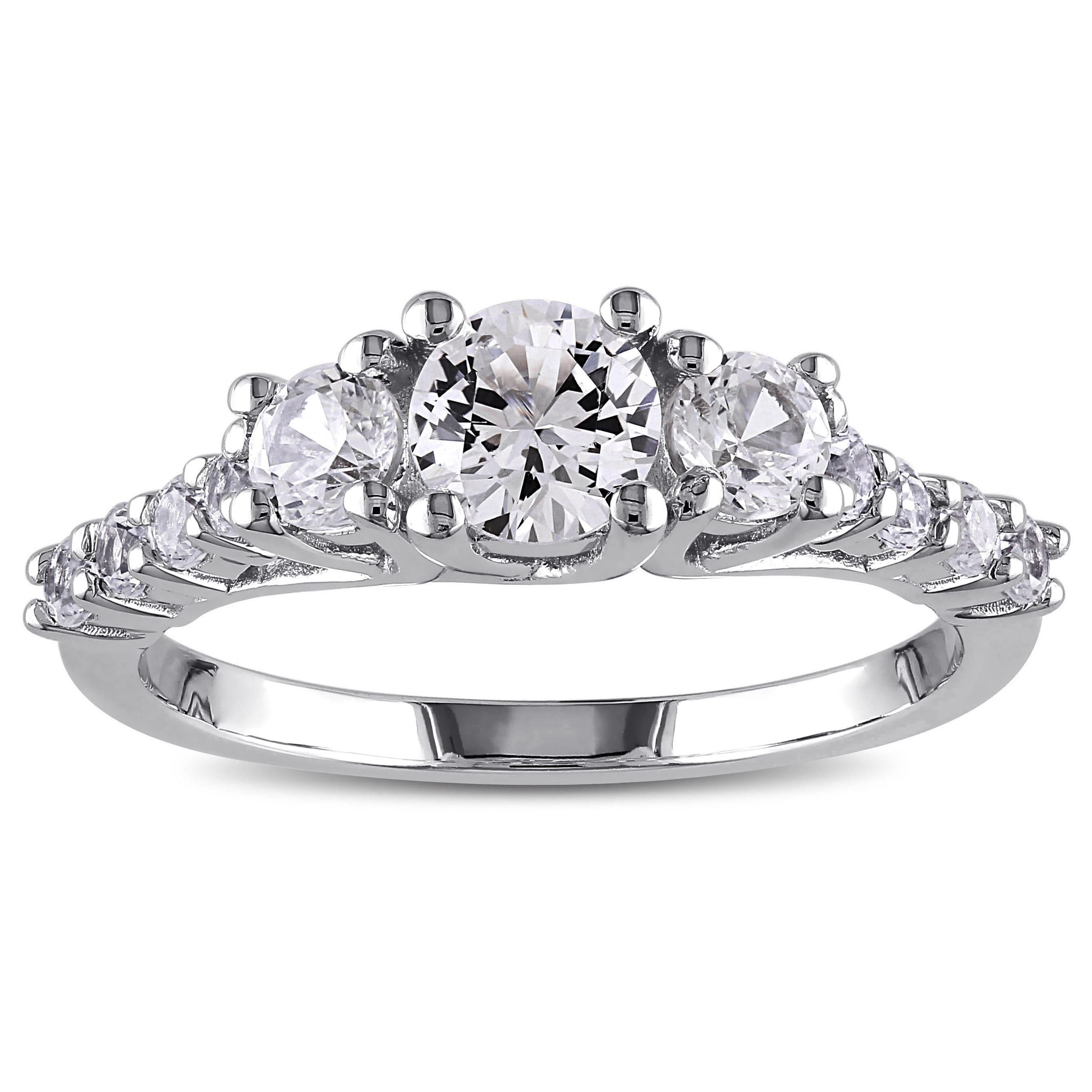 Miadora Sterling Silver Created White Sapphire 3-stone Ring