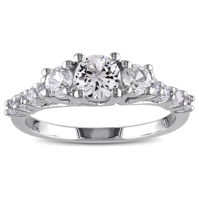 Miadora Sterling Silver Created White Sapphire 3-stone Ring