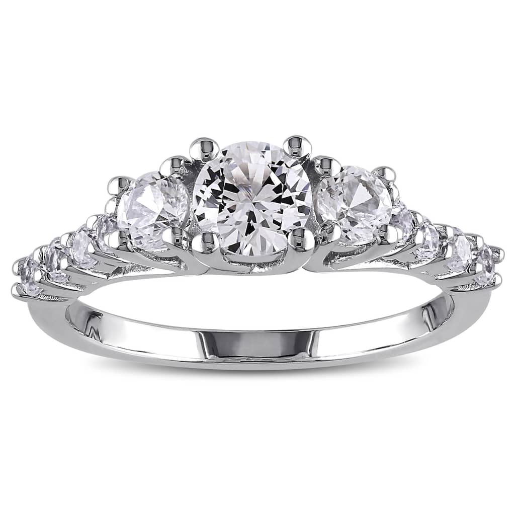 Miadora Sterling Silver Created White Sapphire 3-stone Ring