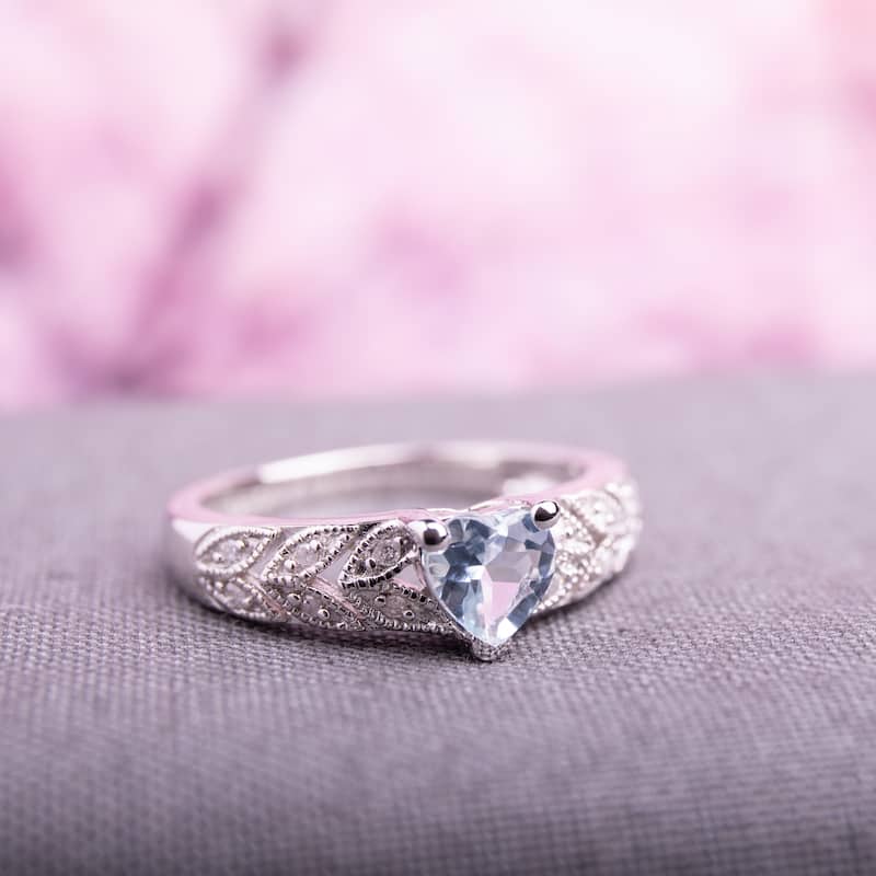 Miadora Sterling Silver Aquamarine and Diamond Accent Heart Ring