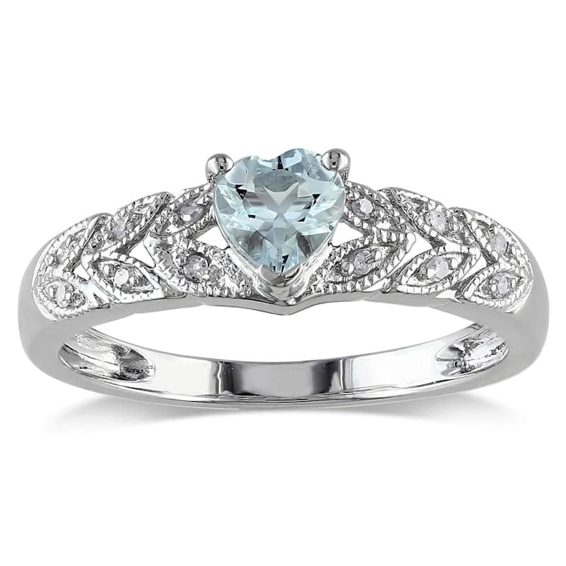 Miadora Sterling Silver Aquamarine and Diamond Accent Heart Ring