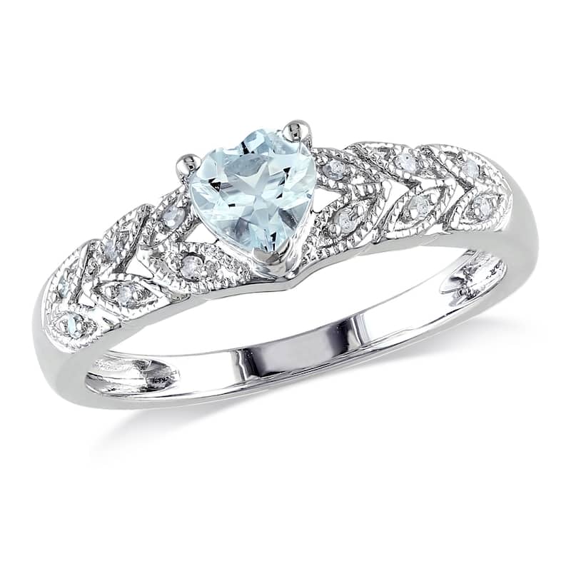 Miadora Sterling Silver Aquamarine and Diamond Accent Heart Ring
