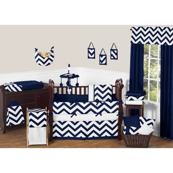 Sweet JoJo Designs Neutral Navy Blue/ White Chevron 9-piece Bedding Set