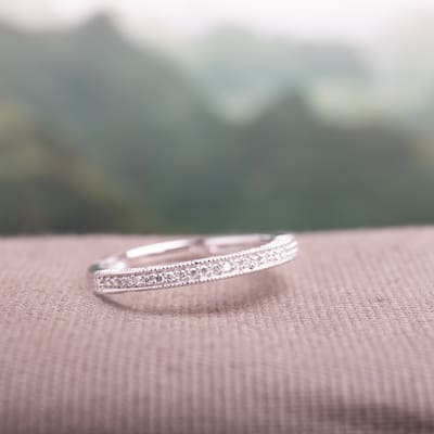 Miadora 10k White Gold 1/10ct TDW Diamond Stackable Semi-Eternity Band